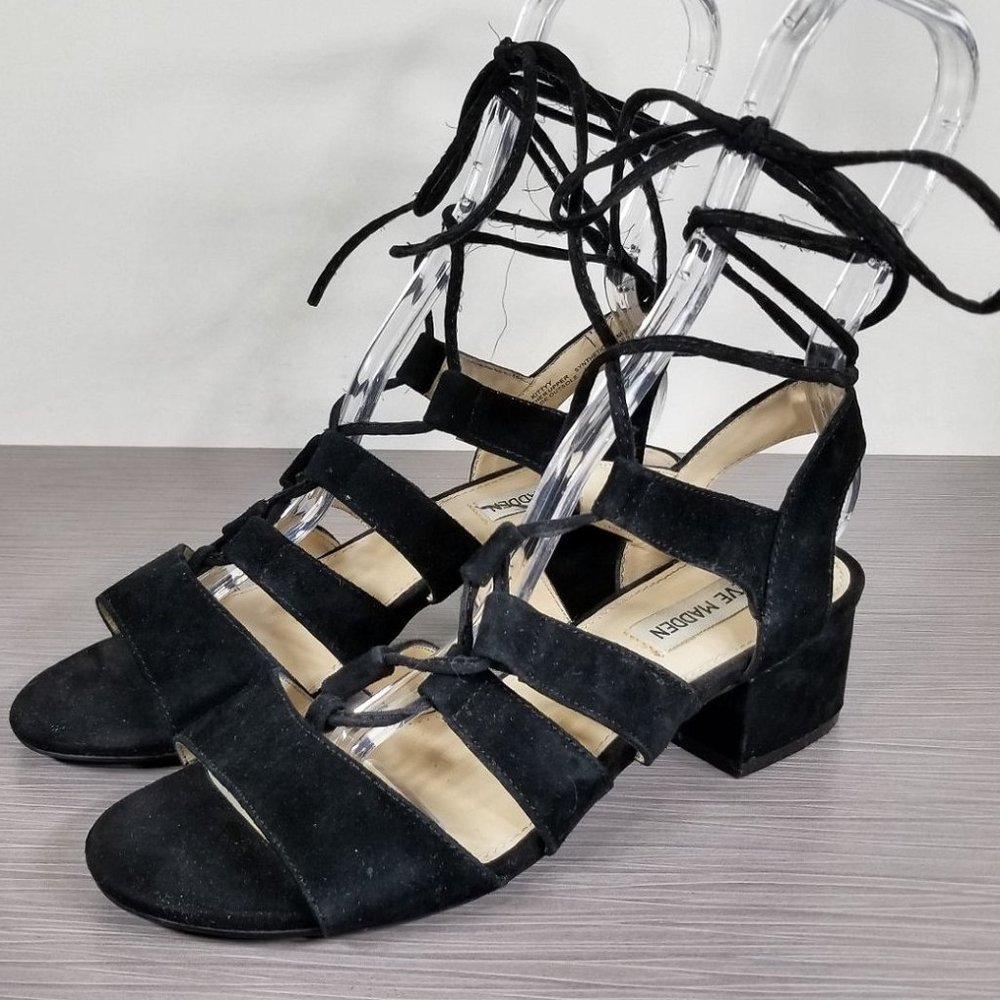 Steve Madden 'Kitty' Ghillie Sandal, Black Suede, Womens Size 8